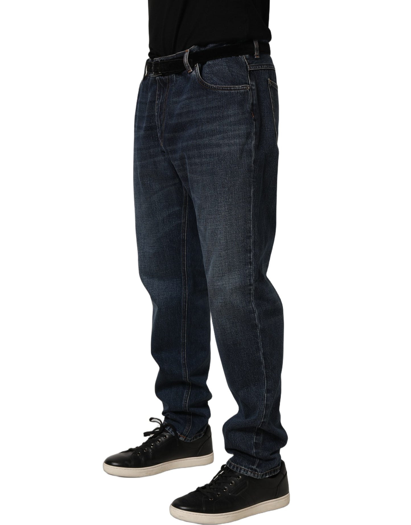Jean droit taille mi-haute en denim délavé bleu foncé Dolce & Gabbana