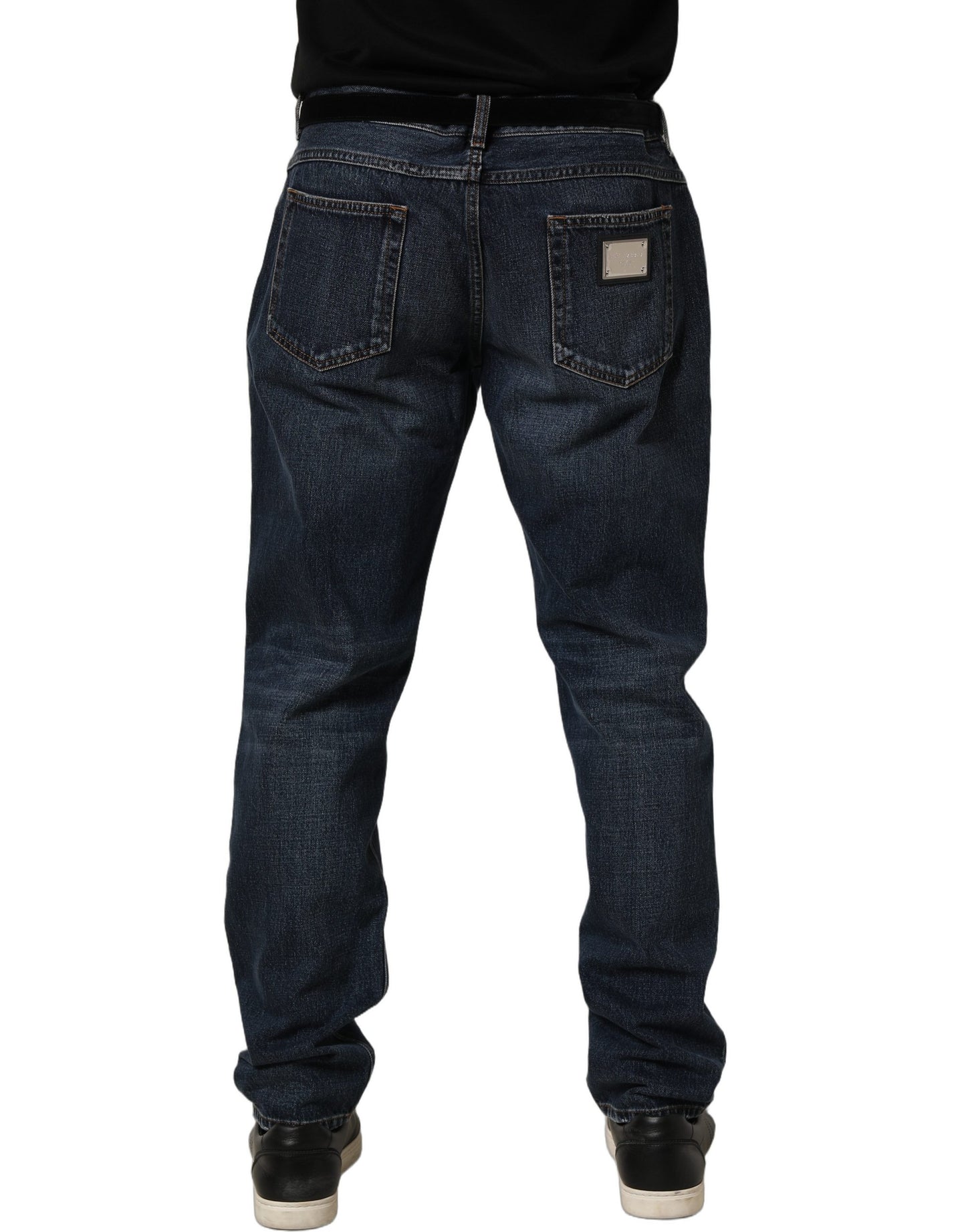 Jean droit taille mi-haute en denim délavé bleu foncé Dolce & Gabbana