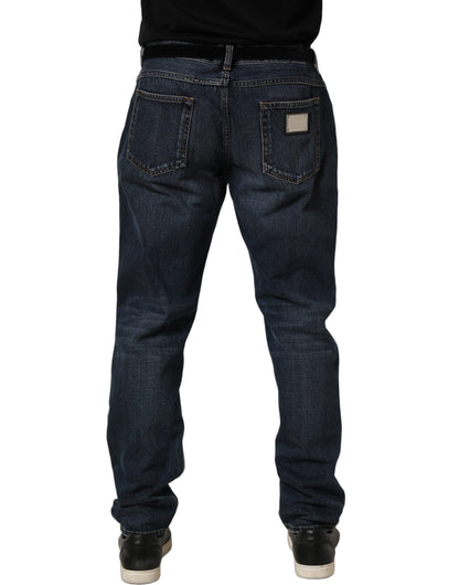 Jean droit taille mi-haute en denim délavé bleu foncé Dolce & Gabbana