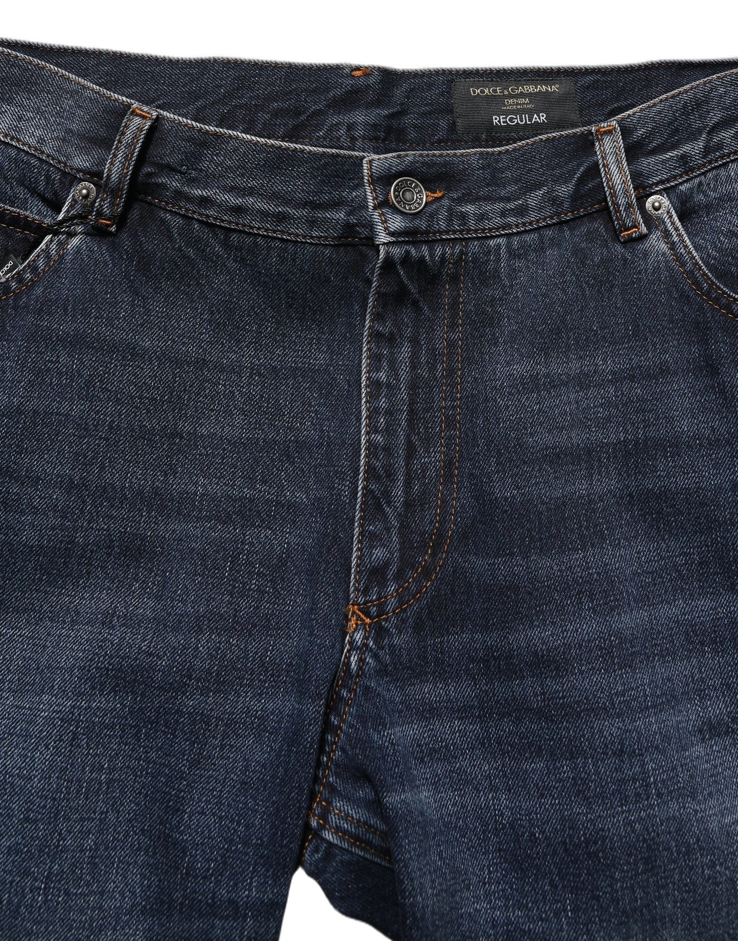 Jean droit taille mi-haute en denim délavé bleu foncé Dolce & Gabbana
