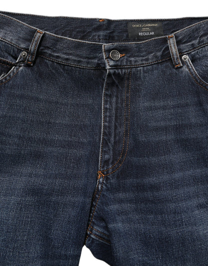 Jean droit taille mi-haute en denim délavé bleu foncé Dolce & Gabbana