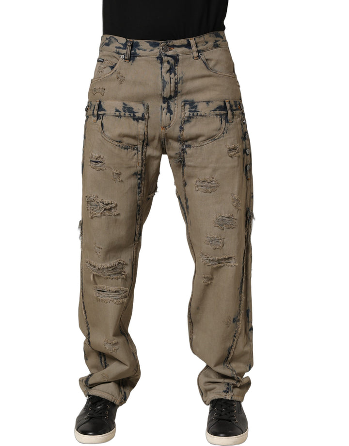 Dolce & Gabbana Vaqueros de Hombre Desestructurados Blanqueados Beige