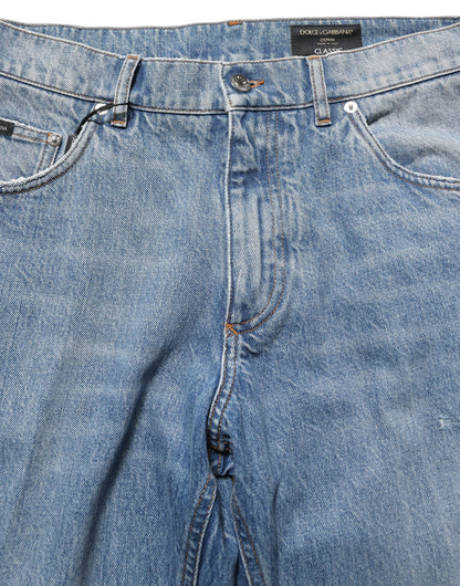Jeans classiques Dolce & Gabbana Light Blue en denim délavé taille mi-haute