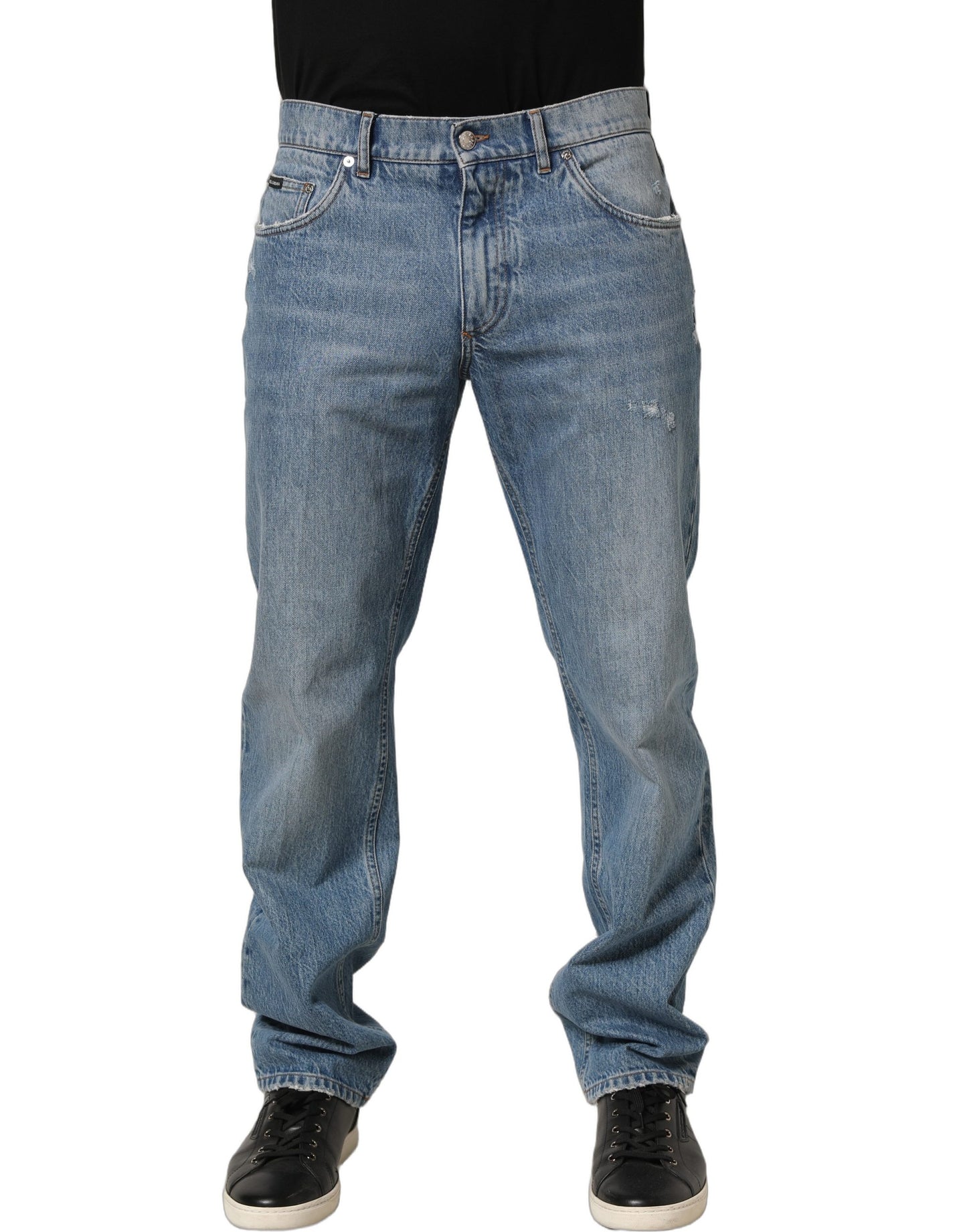 Jeans classiques Dolce & Gabbana Light Blue en denim délavé taille mi-haute