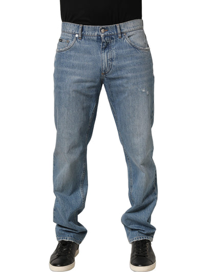 Jeans classiques Dolce & Gabbana Light Blue en denim délavé taille mi-haute