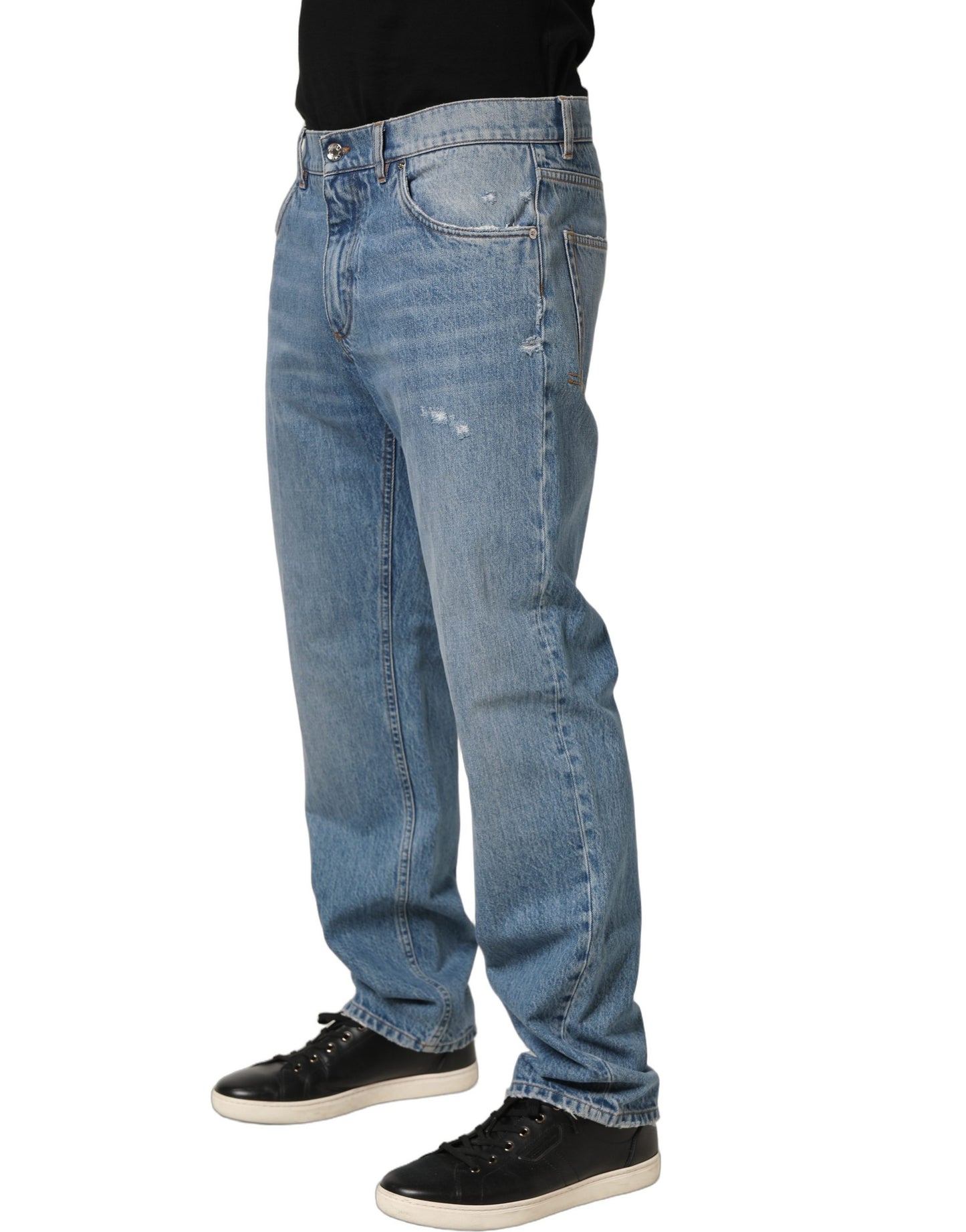 Jeans classiques Dolce & Gabbana Light Blue en denim délavé taille mi-haute