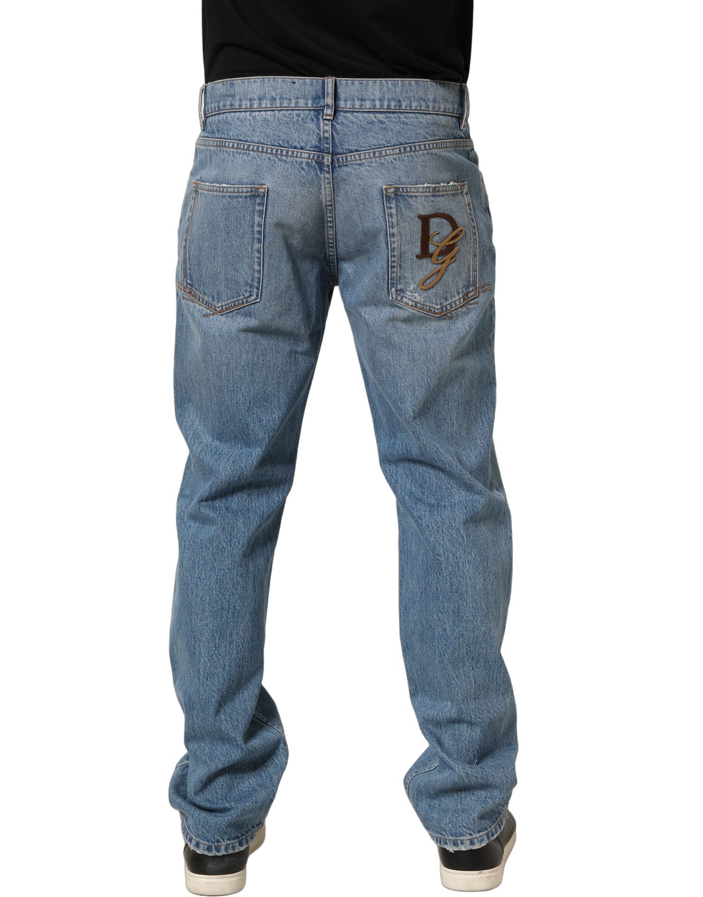 Jeans classiques Dolce & Gabbana Light Blue en denim délavé taille mi-haute
