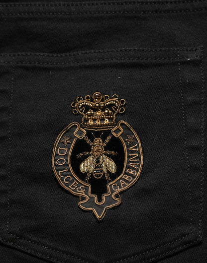Jean skinny Dolce & Gabbana noir à broderies héraldiques