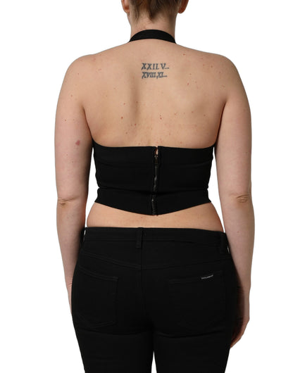 Top corto halter de cuello cuadrado negro de Dolce & Gabbana