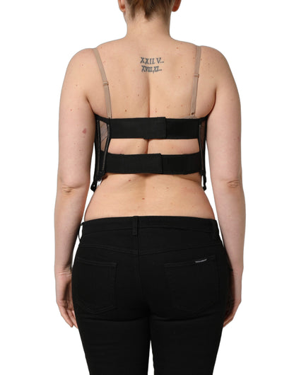 Body de tul transparente negro con diseño de corsé corto de Dolce & Gabbana