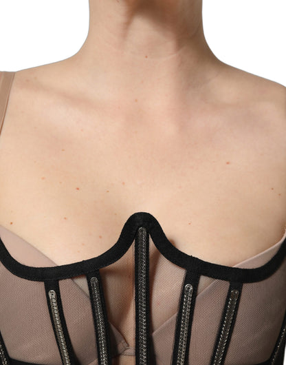 Body de tul transparente negro con diseño de corsé corto de Dolce & Gabbana