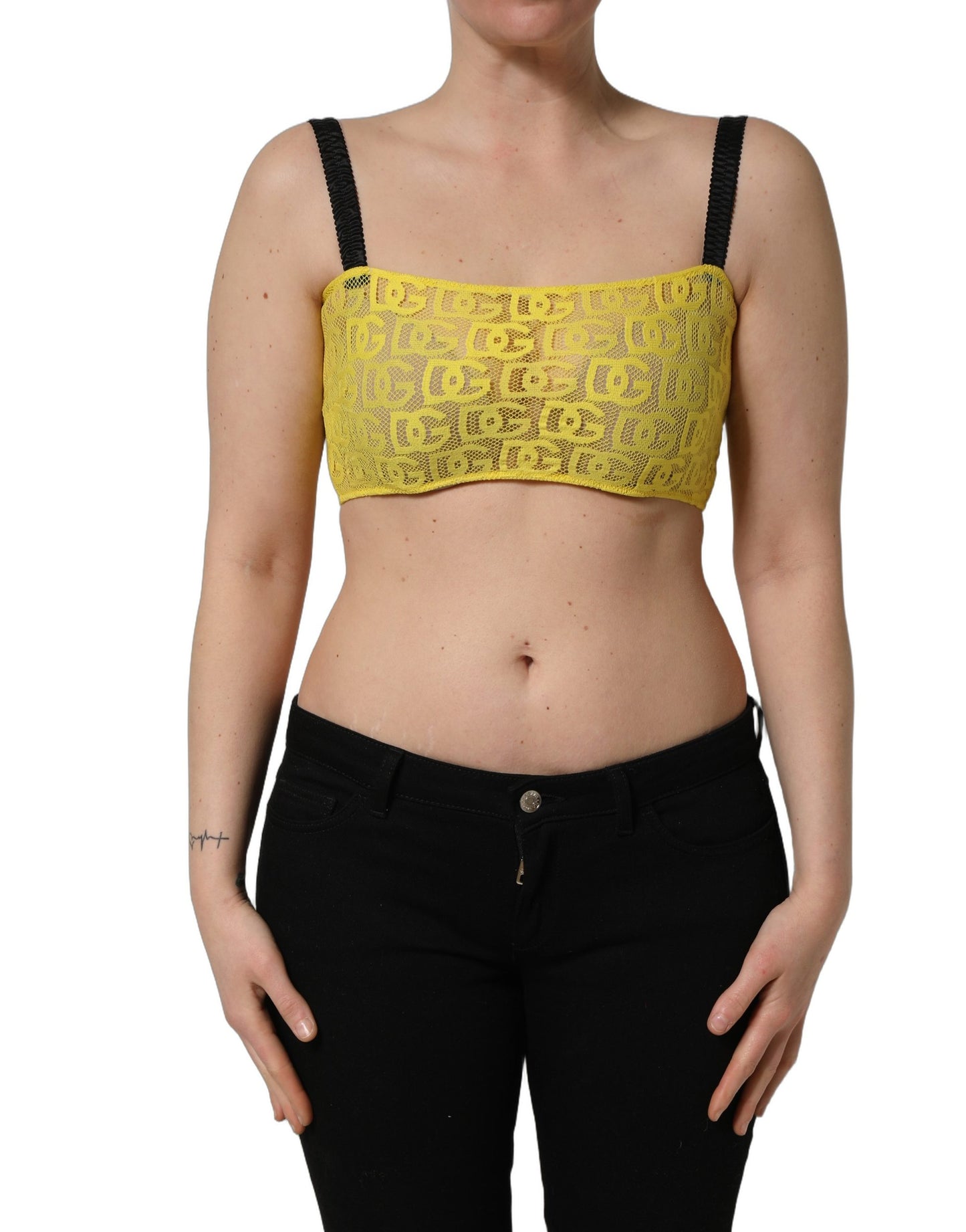 Dolce & Gabbana Haut court en crêpe de coton et mousseline jaune