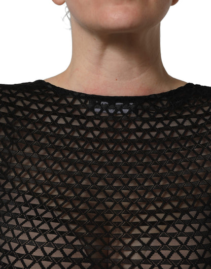 Top corto de manga larga de nylon con rejilla negro de Dolce & Gabbana