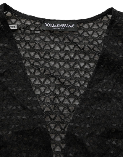 Top corto de manga larga de nylon con rejilla negro de Dolce & Gabbana