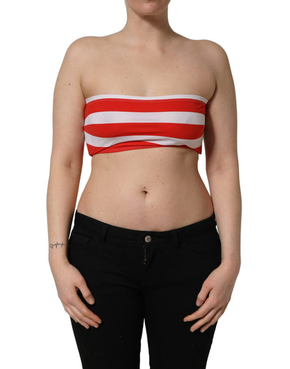 Top corto acanalado de tubo de nailon a rayas blanco y rojo de Dolce & Gabbana