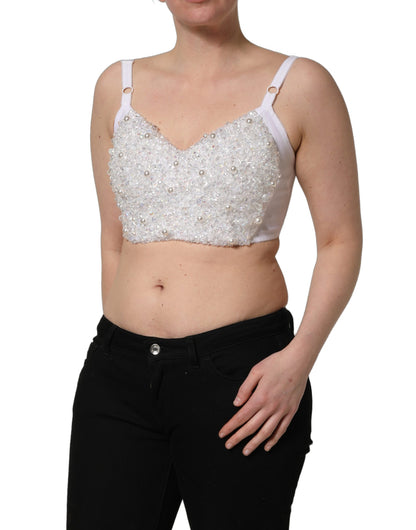 Top corto corsé bustier Dolce & Gabbana de perlas blancas bordadas