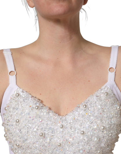 Top corto corsé bustier Dolce & Gabbana de perlas blancas bordadas