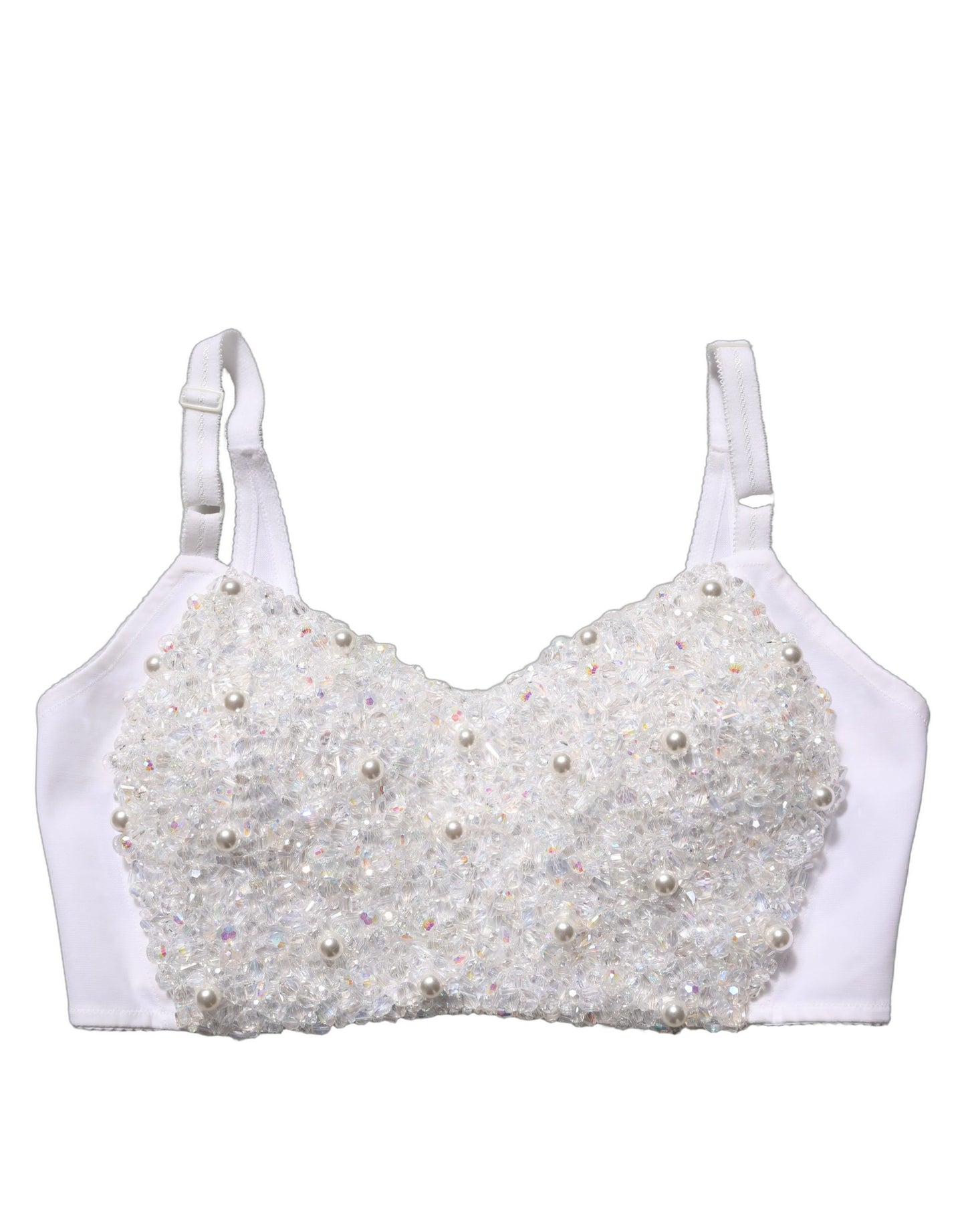 Top corto corsé bustier Dolce & Gabbana de perlas blancas bordadas