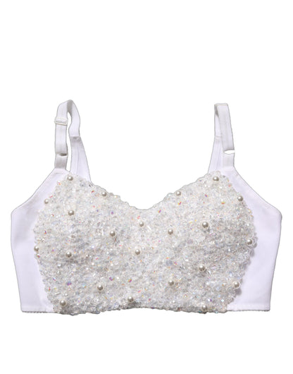 Top corto corsé bustier Dolce & Gabbana de perlas blancas bordadas