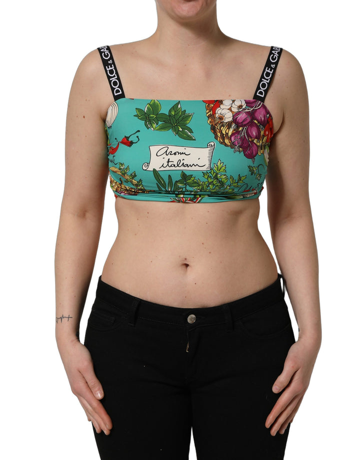Débardeur court en soie Dolce & Gabbana turquoise imprimé végétal