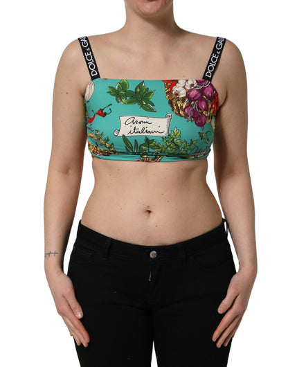 Top corto de seda con estampado vegetal turquesa de Dolce & Gabbana