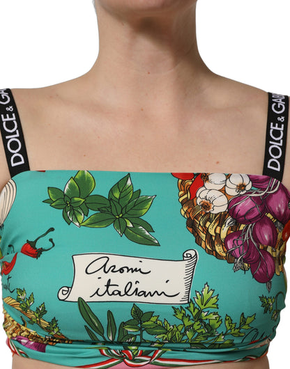 Top corto de seda con estampado vegetal turquesa de Dolce & Gabbana