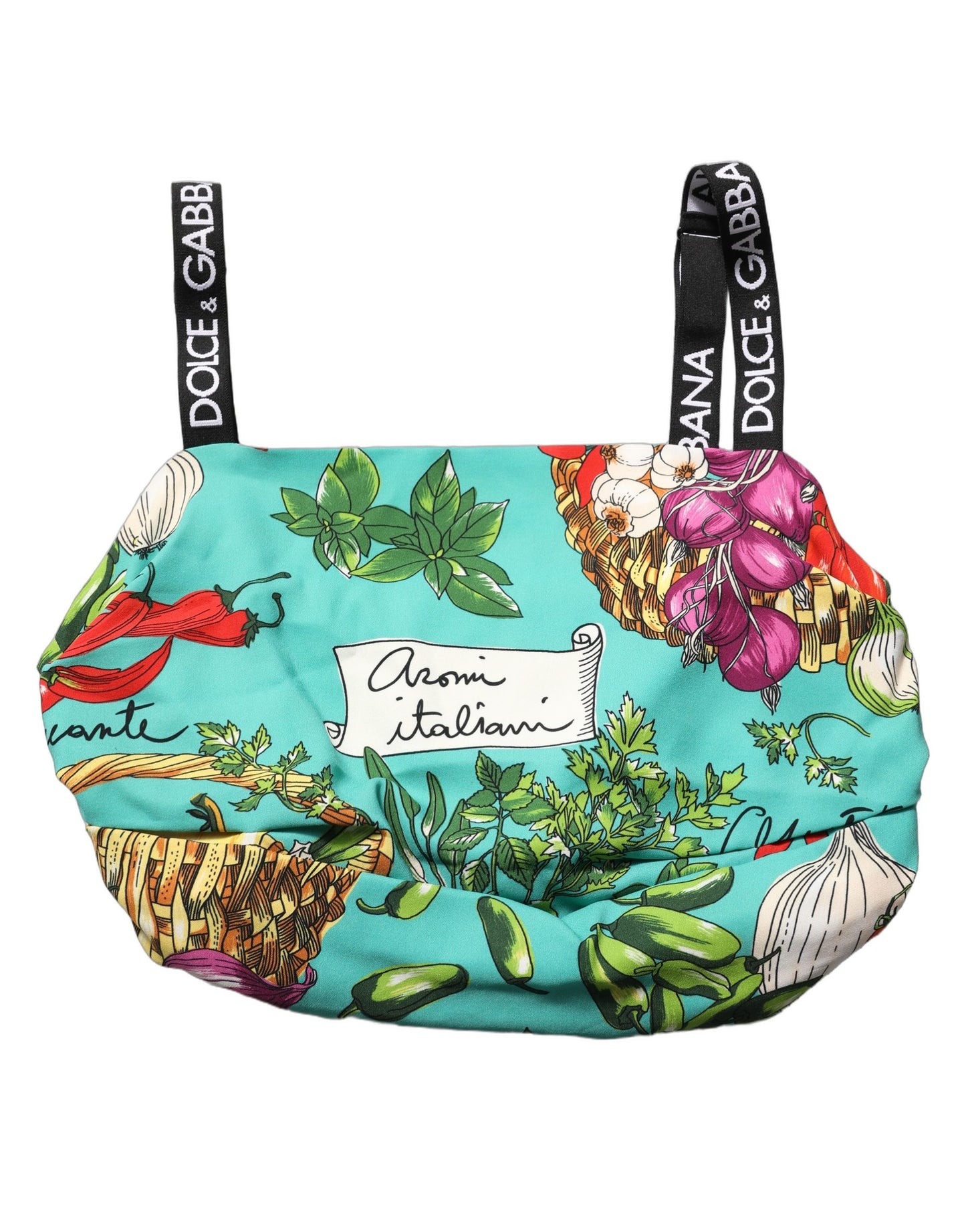 Top corto de seda con estampado vegetal turquesa de Dolce & Gabbana