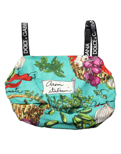 Top corto de seda con estampado vegetal turquesa de Dolce & Gabbana