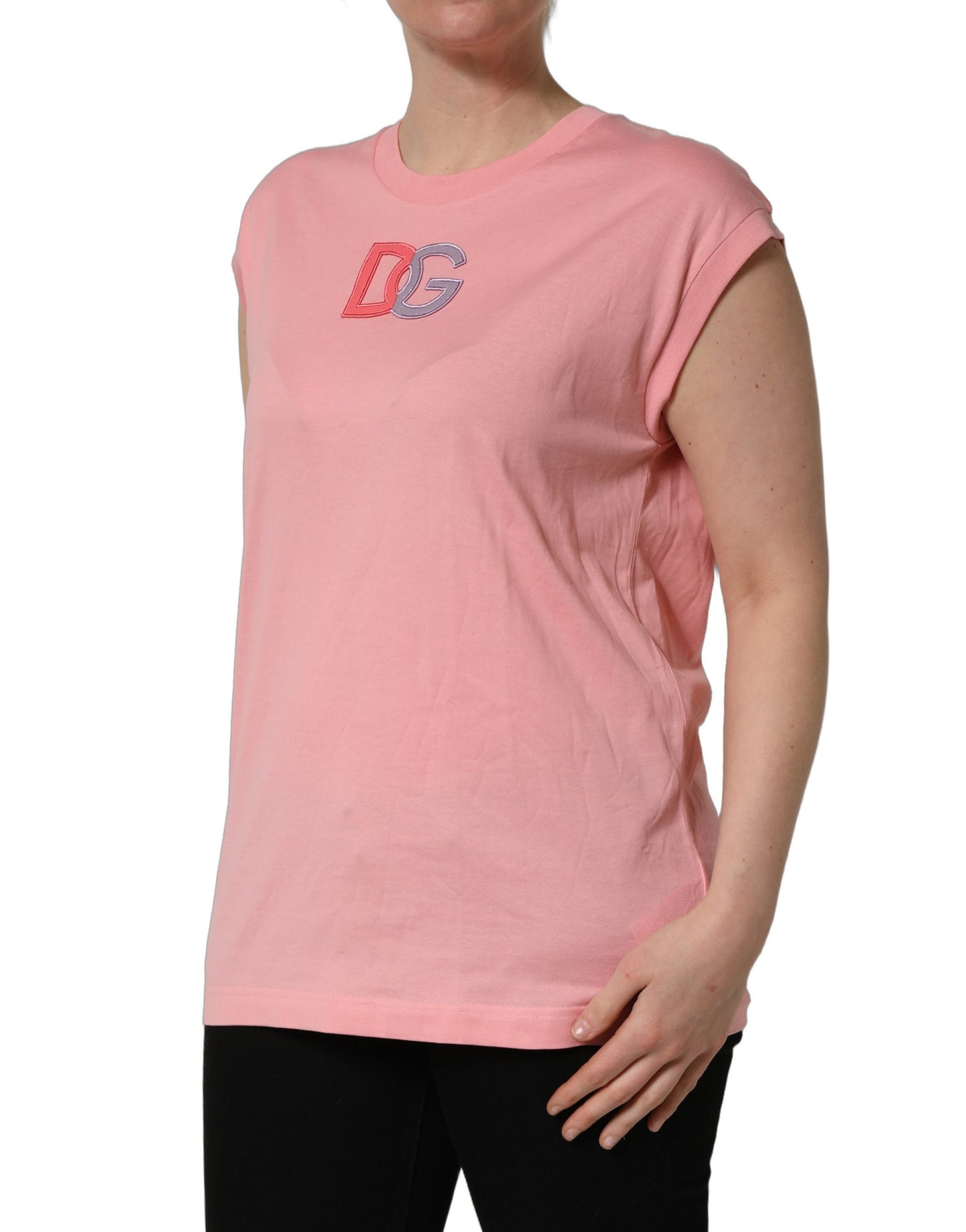 Camiseta sin mangas de cuello redondo Dolce & Gabbana de algodón rosa con logo DG