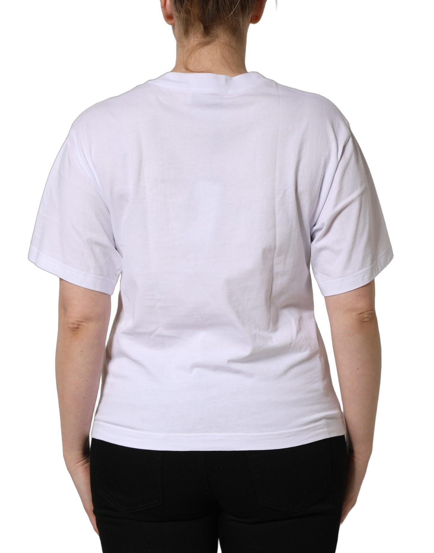 Camiseta de cuello redondo de algodón blanco con parche del logo DG de Dolce & Gabbana