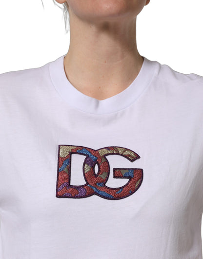 Camiseta de cuello redondo de algodón blanco con parche del logo DG de Dolce & Gabbana