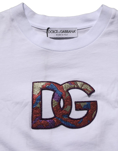Camiseta de cuello redondo de algodón blanco con parche del logo DG de Dolce & Gabbana