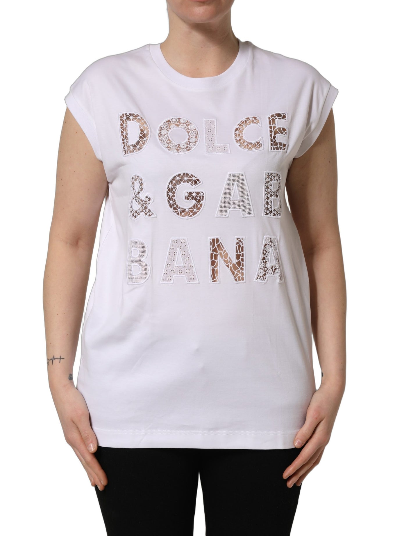 Dolce & Gabbana Camiseta sin mangas con cuello redondo y logo blanco
