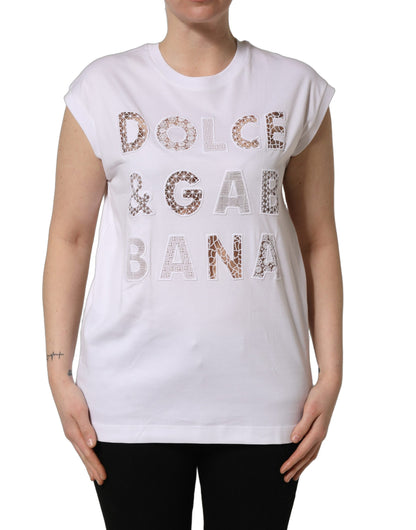 Dolce & Gabbana Camiseta sin mangas con cuello redondo y logo blanco