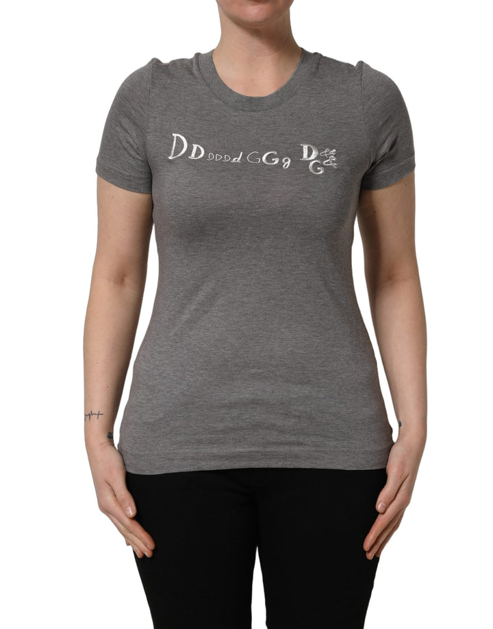 Dolce & Gabbana Gray Logo Embroidery Short Sleeve T-shirt