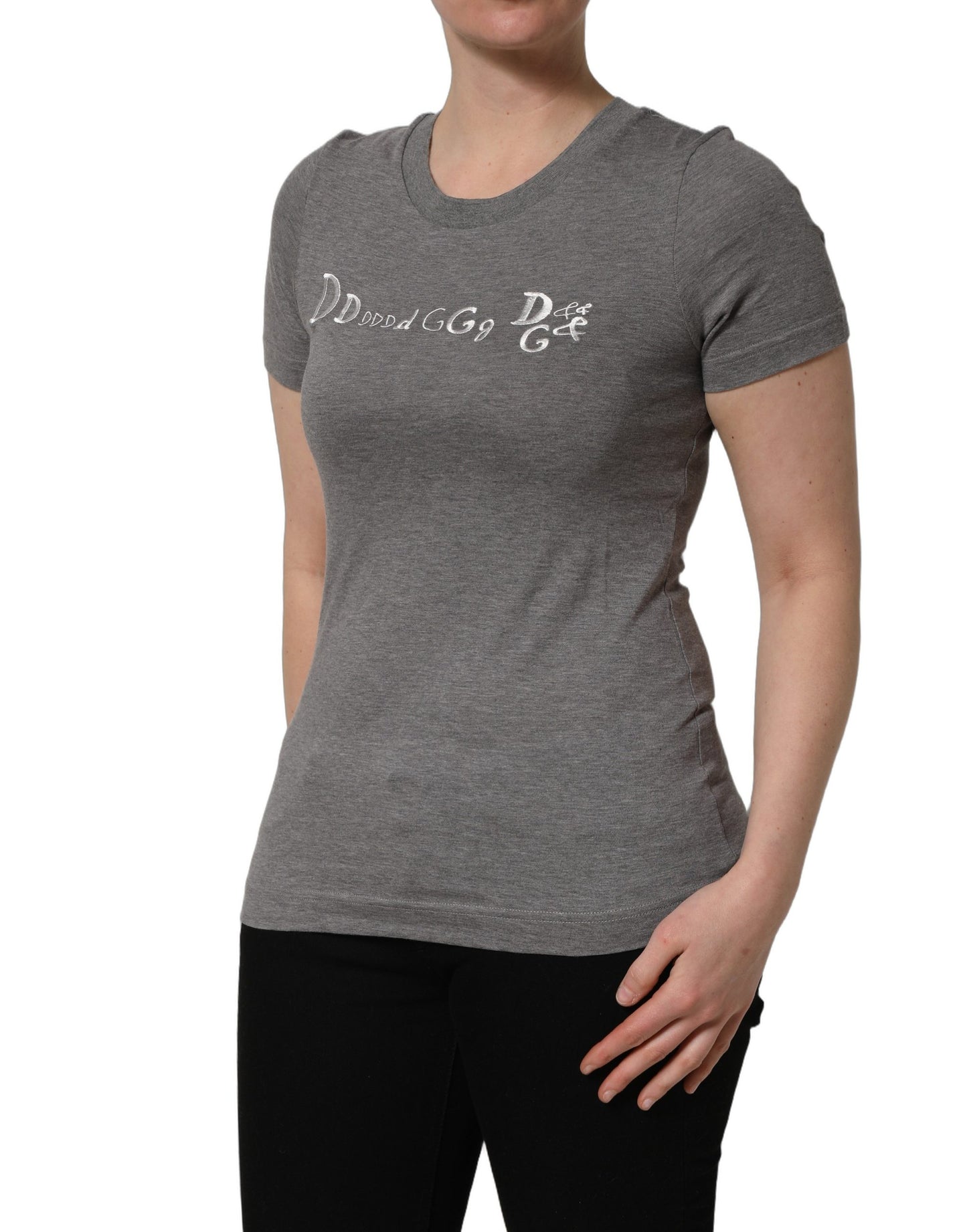 T-shirt Dolce & Gabbana gris à manches courtes avec broderie logo