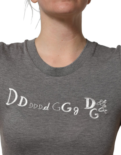 T-shirt Dolce & Gabbana gris à manches courtes avec broderie logo