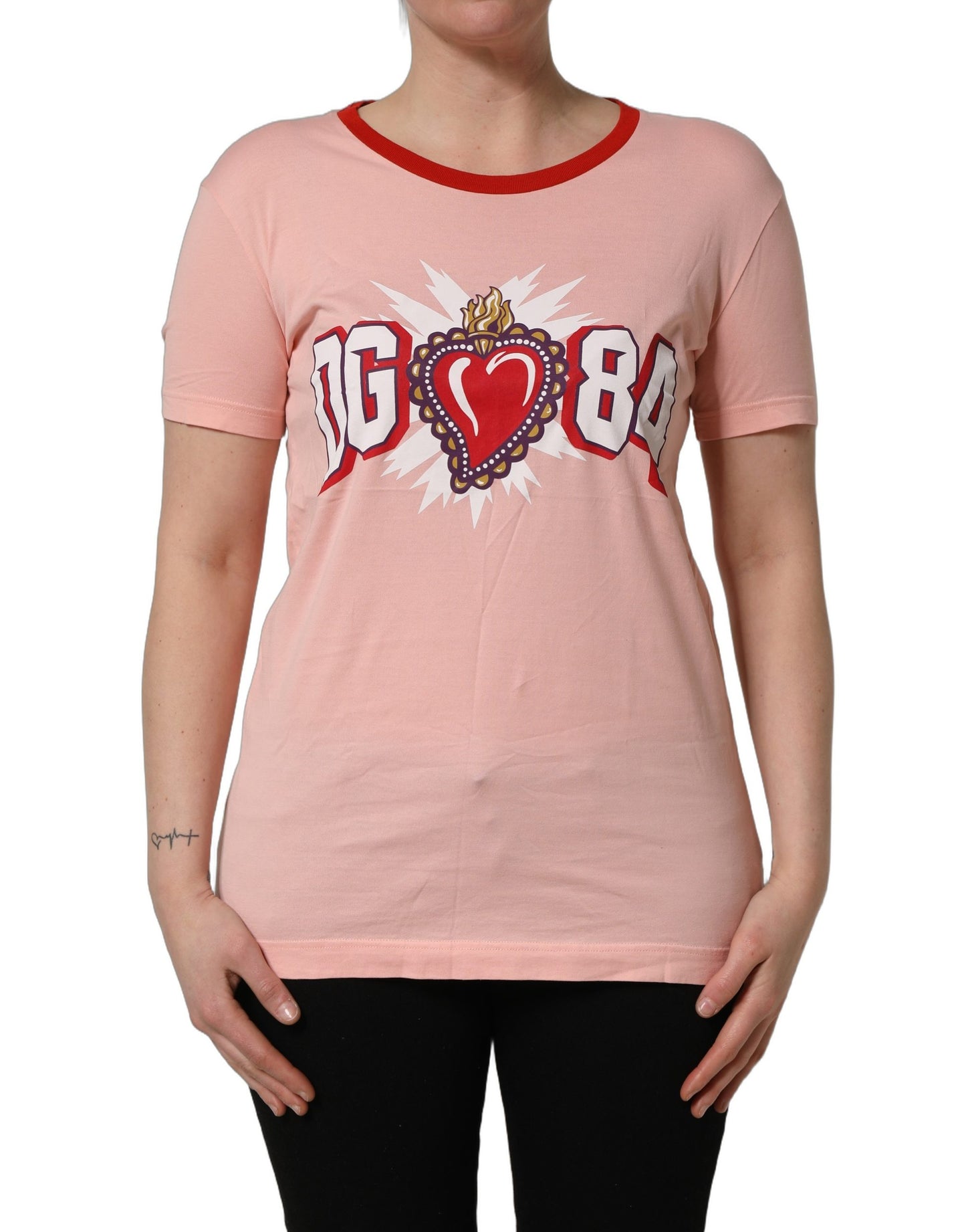 T-shirt Dolce & Gabbana en coton rose à col ras du cou et imprimé graphique
