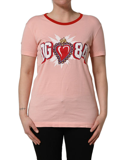 T-shirt Dolce & Gabbana en coton rose à col ras du cou et imprimé graphique