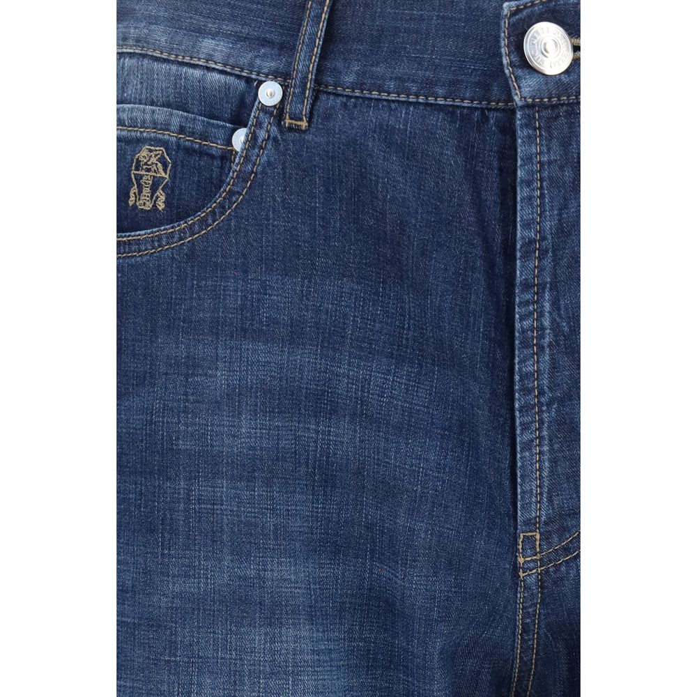 Jean en denim de coton bleu Brunello Cucinelli