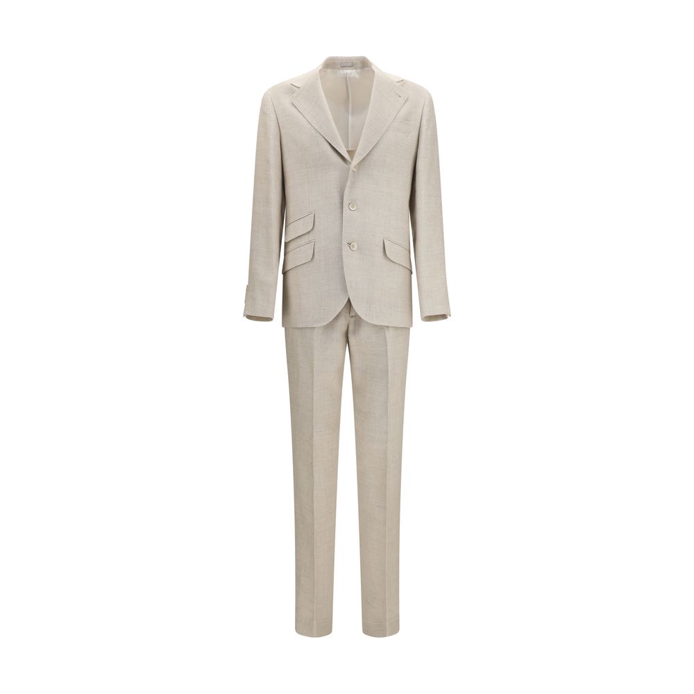 Traje de dos piezas de seda beige Brunello Cucinelli