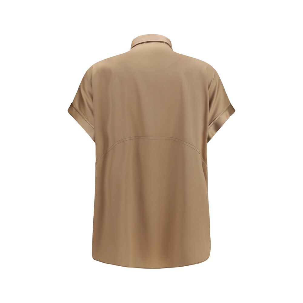 Camisa de manga corta de seda beige Brunello Cucinelli