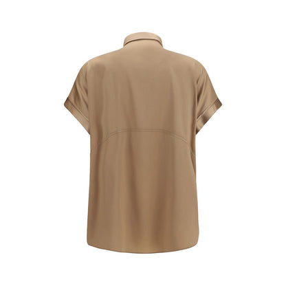 Camisa de manga corta de seda beige Brunello Cucinelli