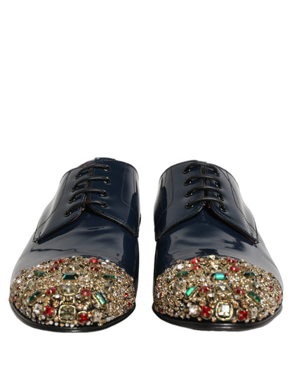 Chaussures de ville Richelieu formelles Dolce & Gabbana bleues ornées pour hommes