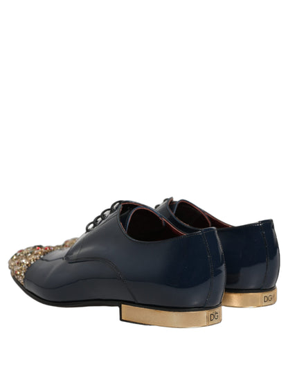 Chaussures de ville Richelieu formelles Dolce & Gabbana bleues ornées pour hommes