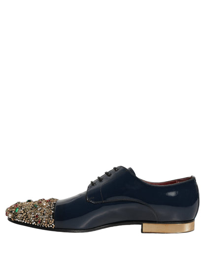 Chaussures de ville Richelieu formelles Dolce & Gabbana bleues ornées pour hommes