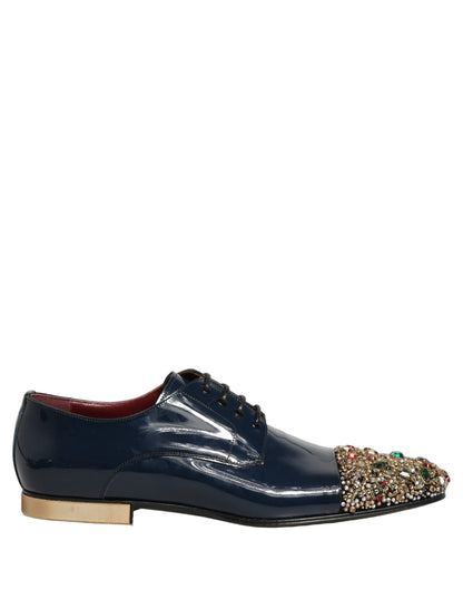 Chaussures de ville Richelieu formelles Dolce & Gabbana bleues ornées pour hommes