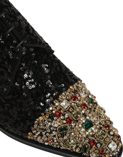 Zapatos de vestir tipo derby negros adornados con lentejuelas para hombre de Dolce & Gabbana