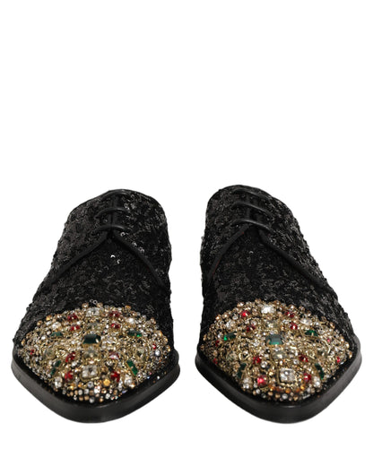 Zapatos de vestir tipo derby negros adornados con lentejuelas para hombre de Dolce & Gabbana