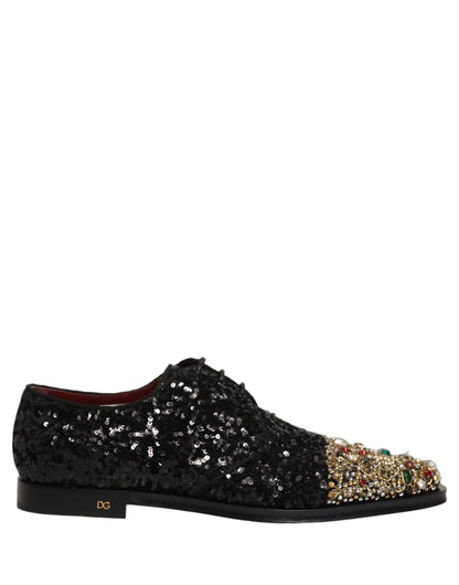 Zapatos de vestir tipo derby negros adornados con lentejuelas para hombre de Dolce & Gabbana